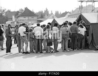 Flüchtlingslager in den Landkreis Passau, Bayern, auf DDR-Flüchtlinge, die über Ungarn und Österreich in den Westen geflohen sind Stockfoto