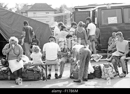 Flüchtlingslager in den Landkreis Passau, Bayern, auf DDR-Flüchtlinge, die über Ungarn und Österreich in den Westen geflohen sind Stockfoto