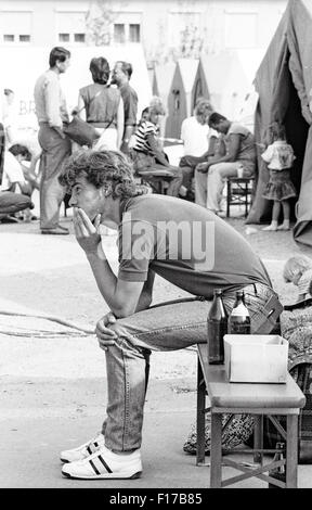 Flüchtlingslager in den Landkreis Passau, Bayern, auf DDR-Flüchtlinge, die über Ungarn und Österreich in den Westen geflohen sind Stockfoto