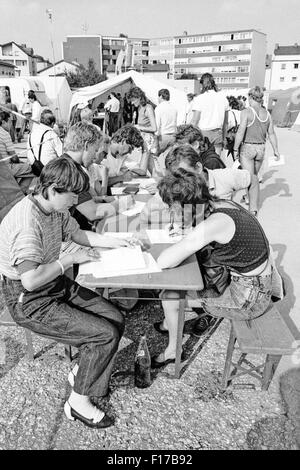 Flüchtlingslager in den Landkreis Passau, Bayern, auf DDR-Flüchtlinge, die über Ungarn und Österreich in den Westen geflohen sind Stockfoto