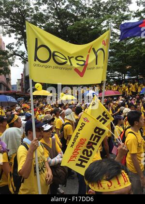 Kuala Lumpur, Malaysia. 29. August 2015. Gelbes Hemd Unterstützer tragen Bersih flag unterstützende Bersih 4 Rally kostenlos faire Wahlen. Bersih organisierte Kundgebungen 29 und 30. August 2015 in großen Städten in Malaysia Credit: Chung Jin Mac/Alamy Live News Stockfoto