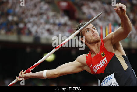 Peking, China. 29. August 2015. Rico Freimuth Deutschland konkurriert bei der Javelin Throw Wettbewerb der Zehnkampf der Männer bei der IAAF Weltmeisterschaften 2015 in das "Vogelnest" Nationalstadion in Peking, Hauptstadt von China, 29. August 2015. Bildnachweis: Wang Lili/Xinhua/Alamy Live-Nachrichten Stockfoto