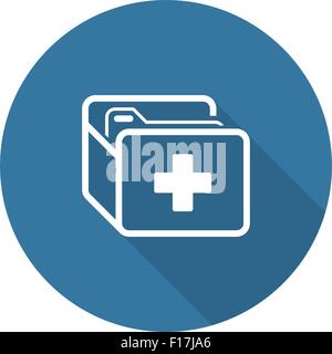 Krankenakten Symbol. Flaches Design. Lange Schatten. Stock Vektor