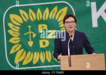 Tczew, Polen 29. August 2015 der polnische Premierminister Ewa Kopacz besucht Tczew um das jährliche Fest der polnischen Allotment Garden Association teilzunehmen. Kopacz sprach während des Festes, und traf sich mit Vereinsmitgliedern. Bildnachweis: Michal Fludra/Alamy Live-Nachrichten Stockfoto