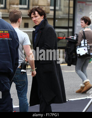 London, UK, 14. April 2013: Sherlock Dreharbeiten Szenen vor Ort in London Stockfoto