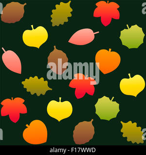 Herbst Blätter Muster. Nahtlose Hintergrund kann erstellt werden. Abbildung auf der dunkelgrünen Hintergrund. Stockfoto