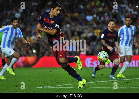 Barcelona, Spanien. 29. August 2015. FC Barcelona nach vorne LUIS SUAREZ während des Spiels zwischen FC Barcelona Vs Malaga CF im Camp Nou Stadion. Bildnachweis: Marcio Machado/ZUMA Draht/Alamy Live-Nachrichten Stockfoto