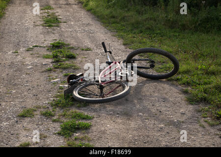 Alten Stil-Cruiser-Fahrrad links auf einer Landstraße, August 2015 Stockfoto