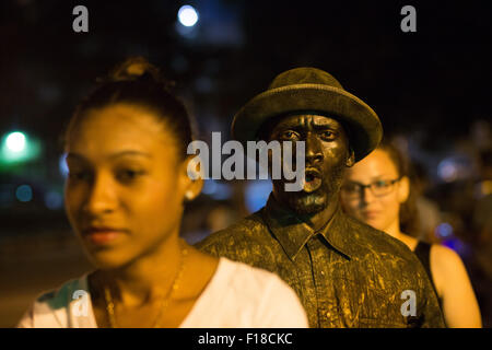 Santo Domingo, Dominikanische Republik. 29. August 2015. Ein Künstler beteiligt sich an der 6. internationalen Leben Statuen Festival, am Platz von Spanien in Colonial von Santo Domingo, Dominikanische Republik, am 29. August 2015. © Fran Afonso/Xinhua/Alamy Live-Nachrichten Stockfoto