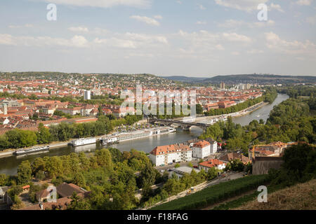 Blick von der Festung Marienberg Fortressover Stadt, Würzburg, Bayern, Deutschland Stockfoto