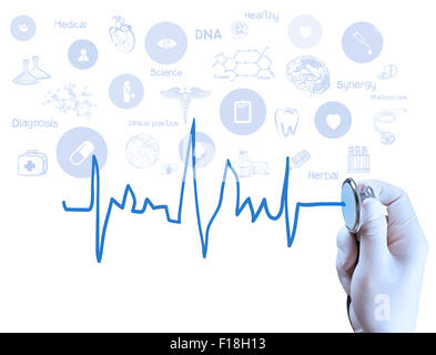 Medizin Arzt Hand arbeiten mit modernen Computer-Interface als medizinisches Konzept Stockfoto