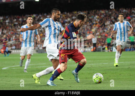 Camp Nou, Barceona. 29. August 2015. Spanien. FC Barcelona gegen Malaga vgl. Spanien. Der Primera División. FC Barcelona und Malaga vgl. Messi greift den Strafraum © Action Plus Sport/Alamy Live News Stockfoto