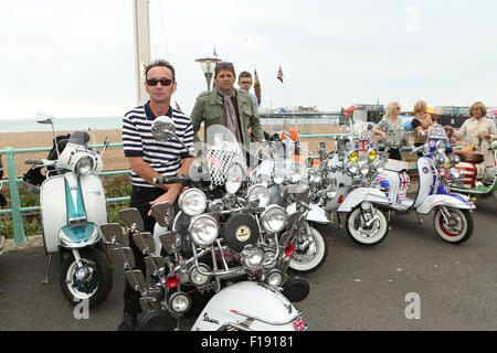 Mod All Weekender Brighton 2015, ein jährliches Treffen von Liebhabern der Mod-Kultur auf Madeira Drive, Stadt Brighton & Hove, East Sussex. UK. 30.. August 2015 Stockfoto