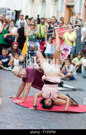 FERRARA, Italien - 29. August 2015: Buskers Festival 2015 in Ferrara, Emilia Romagna, Italien. Busker Festival ist eine beliebte Veranstaltung wi Stockfoto