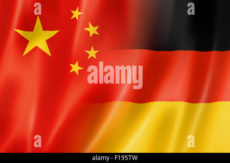 China und Deutschland Flagge gemischt, dreidimensional zu rendern, Abbildung Stockfoto