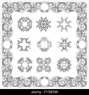 Handzeichnung Zentangle Zierrahmen gesetzt... Italienische Majolika Stil schwarz und weiß. Blume Mandala. Vektor-illustration Stock Vektor