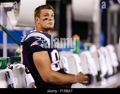 28. August 2015-Charlotte, Carolina Panthers Wide Receiver Stephen Hill #87 Uhren aus der Seitenlinie in einem Spiel gegen die Carolina Panthers am 28. August 2015, bei Bank of America Stadium in Charlotte, North Carolina. Die Patriots besiegte die Panthers 17-16. Margaret Bowles/CSM Stockfoto