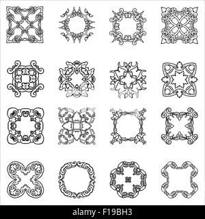 Handzeichnung Zentangle Zierrahmen gesetzt... Italienische Majolika Stil schwarz und weiß. Blume Mandala. Vektor-illustration Stock Vektor