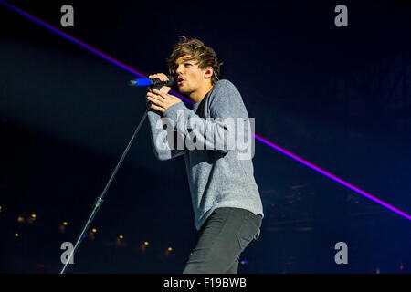 Detroit, Michigan, USA. 29. August 2015. LOUIS TOMLINSON von ONE DIRECTION, die Durchführung auf der '' On The Road wieder Tour'' im Ford Field in Detroit, MI am 29. August 2015 © Marc Nader/ZUMA Draht/Alamy Live News Stockfoto