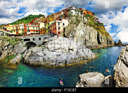 schöne Dörfer der berühmten Cinqueterre in Ligurien - Manarolla, Italien Stockfoto