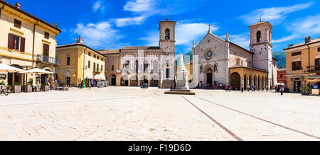 Panorama der Stadt Zentrum von Norcia - mittelalterliche Stadt in Umbrien Stockfoto