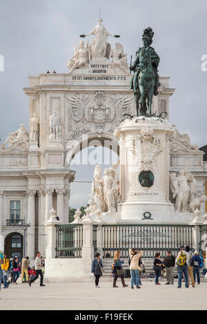 Praça Comercio mit Reiterstandbild von Dom Jose Stockfoto