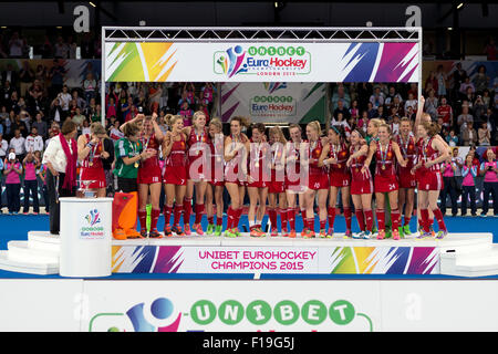 Lee Valley, London, UK. 30. August 2015. England feiert die Unibet Rollstuhlbasketball Meisterschaften Frauen Finale England / Niederlande zu gewinnen. Bildnachweis: Simon Balson/Alamy Live-Nachrichten Stockfoto