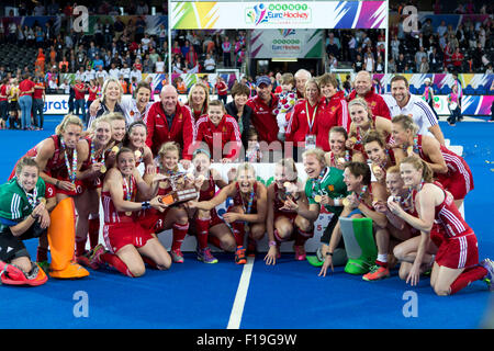 Lee Valley, London, UK. 30. August 2015. England feiert die Unibet Rollstuhlbasketball Meisterschaften Frauen Finale England / Niederlande zu gewinnen. Bildnachweis: Simon Balson/Alamy Live-Nachrichten Stockfoto