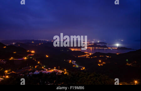 Nacht-Szene-Stadt-Landschaft in Jiufen, Taiwan. Stockfoto