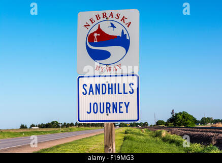 Nebraska, Sandhills Reise Hwy 2 Scenic Byway, Ostende, Straßenschild Stockfoto