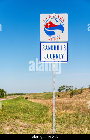 Nebraska, Sandhills Reise Hwy 2 Scenic Byway, Straßenschild Stockfoto