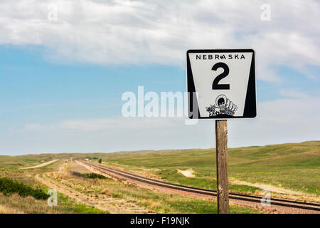 Nebraska, Sandhills Reise Hwy 2 Scenic Byway, Straßenschild Stockfoto