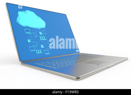 3D Laptop zeigt eine Wolke als Konzept des Cloud computing Stockfoto
