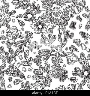 Schwarz / weiß nahtlose abstraktes Muster mit handgezeichneten Blumen, Vektor-illustration Stock Vektor