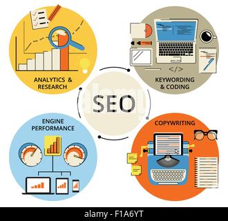 Infografik flache Konzept Abbildung von SEO Stock Vektor