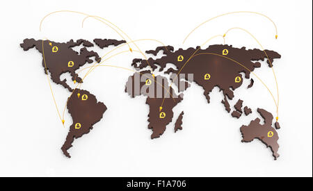 soziales Netzwerk menschlicher 3d auf Weltkarte als Konzept Stockfoto