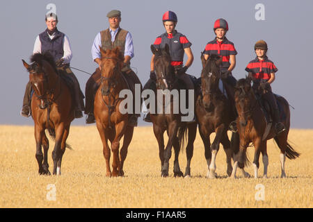 Ingelheim, Deutschland, Familie macht eine Fahrt auf einer gemähten Wiese Stockfoto