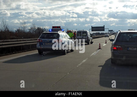 Leipzig, Deutschland, Unfall Aufnahme von der Polizei auf der Autobahn A9 Stockfoto