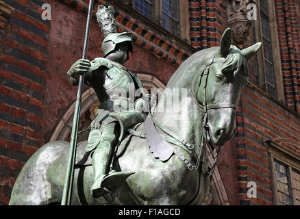 Bremen, Deutschland, Ritter Figur auf dem östlichen Portal des alten Rathauses in Bremen Stockfoto