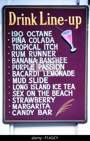 Cocktailkarte Sign. Key West. Florida. USA Stockfoto