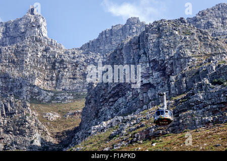 Kapstadt Südafrika, Table Mountain National Park, Naturschutzgebiet, Tafelberg Road, Seilbahn-Seilbahn-Seilbahn, Annäherung an die untere Station, Rotair c Stockfoto