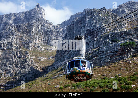 Kapstadt Südafrika, Table Mountain National Park, Naturschutzgebiet, Tafelberg Road, Seilbahn-Seilbahn-Seilbahn, Annäherung an die untere Station, Rotair c Stockfoto