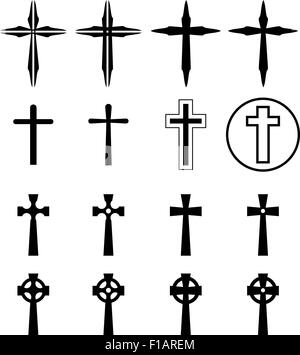 Satz von Kruzifix und Kreuz Silhouette im modernen Stil. Vektor-Illustration. Stock Vektor