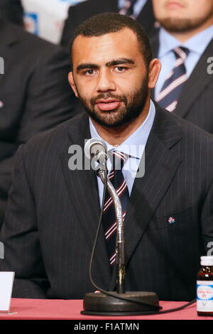 Tokyo. 31. August 2015. Michael Leitch (JPN), 31. August 2015 - Rugby: Japan nationale Rugby-Team Cheftrainer Eddie Jones besucht eine Pressekonferenz in Tokio, Japan. Die Japan Rugby Verband Kader für den Rugby World Cup 2015 England ist die Presse in Tokio vorgestellt. © Sho Tamura/AFLO SPORT/Alamy Live-Nachrichten Stockfoto