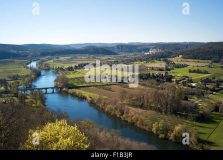 Blick auf den Fluss Dordogne von Domme Stockfoto