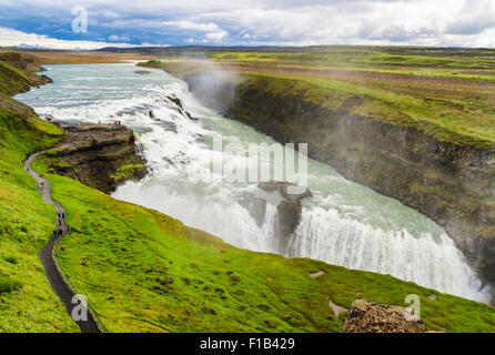 Gullfoss Wasserfall, Fluss Hvita Haukadalur, Island Stockfoto