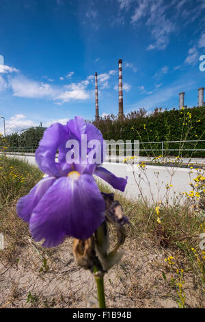 Die zwei Schornsteine der Poolbeg Elektrizität Kraftwerk auf Dublins Nordwand, Dublin, Irland. Stockfoto