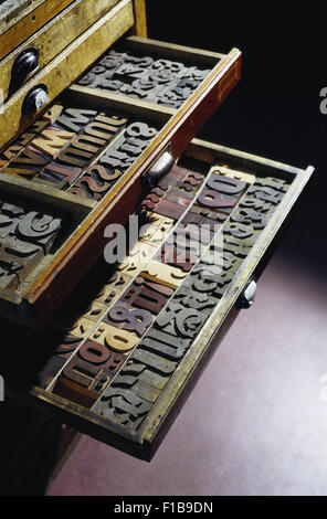 Hamburg, Deutschland, Planschrank mit Bleisatz Buchstaben Stockfoto