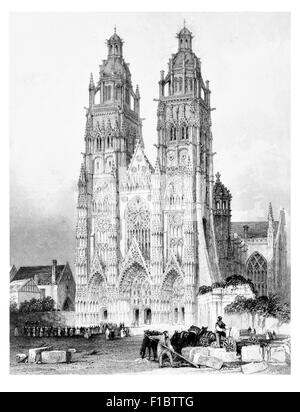 Kathedrale von Saint st Gatien Tours Indre-et-Loire außen Steinmetz Stockfoto