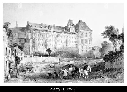 Blois Château Loir-et-Cher Département Loire Residenz französischer Könige Exterieur Pferd wagen 1854 Stockfoto